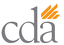 The image displays a logo consisting of stylized text with the acronym  CDA  prominently featured, accompanied by a graphic element resembling three vertical bars or columns, arranged above the letters in a horizontal line, and set against a neutral background.